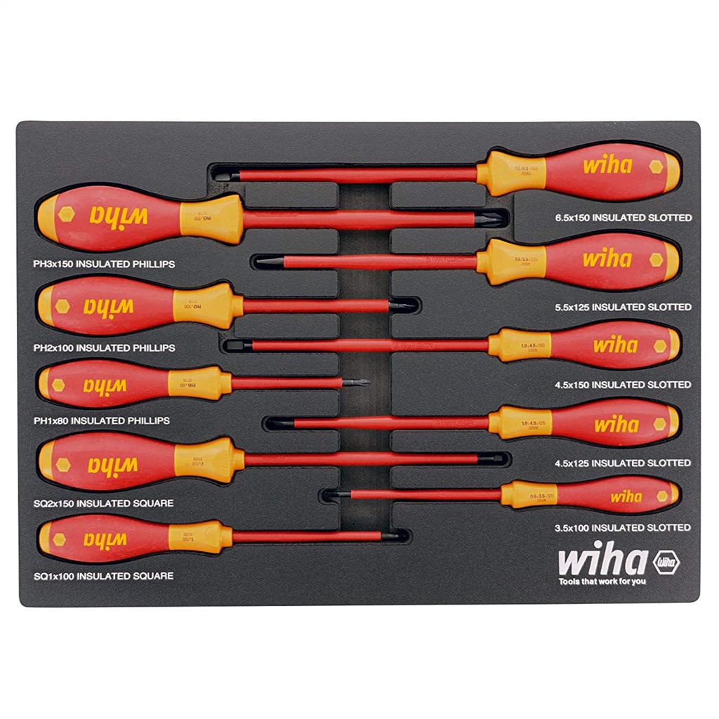Wiha 32080 Insulated SoftFinish Slotted/Phillips/Square Screwdriver Set (10-Piece)