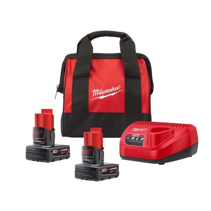 MILWAUKEE 48-59-2442SPC M12 REDLITHIUM BATTERY STARTER KIT, BAG, XC4.0AH X2