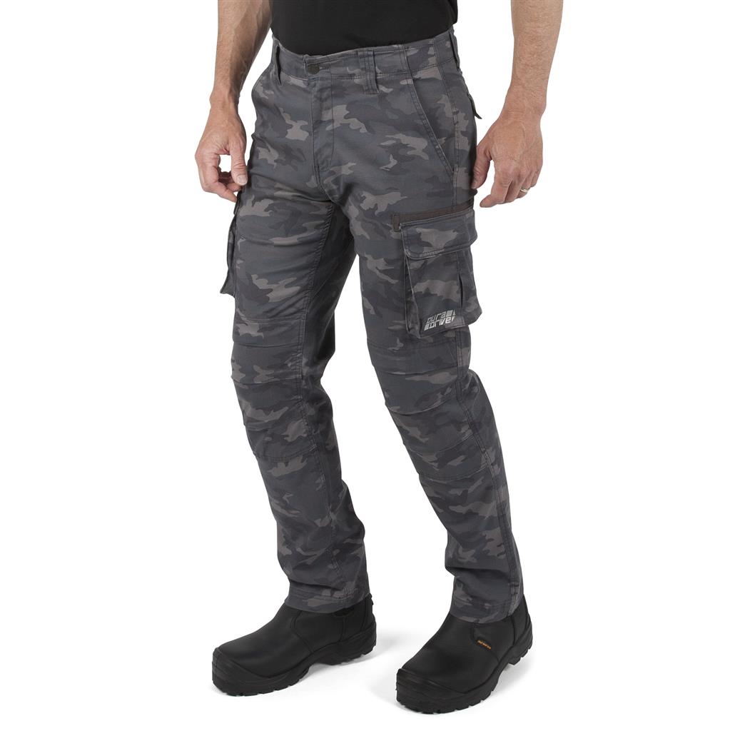 DuraDrive Invicta Grey Camouflage Cargo Work Pants with Knee-Pad Pockets