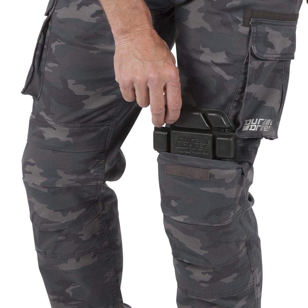 DuraDrive Invicta Grey Camouflage Cargo Work Pants with Knee-Pad Pockets