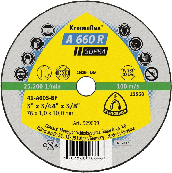 Klingspor 3in. x 3/64in. x 3/8in. Flat Cut-Off Wheel