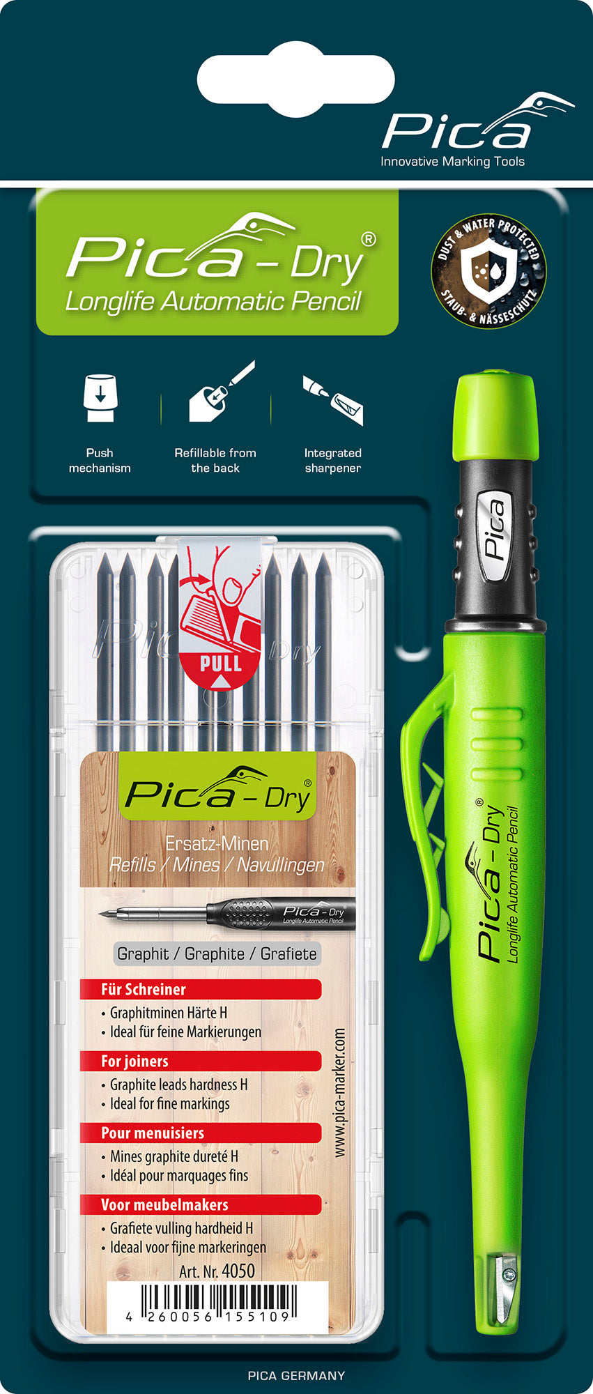 PICA Dry Longlife Automatic Pencil and Refill Bundle For Joiners (Graphite)