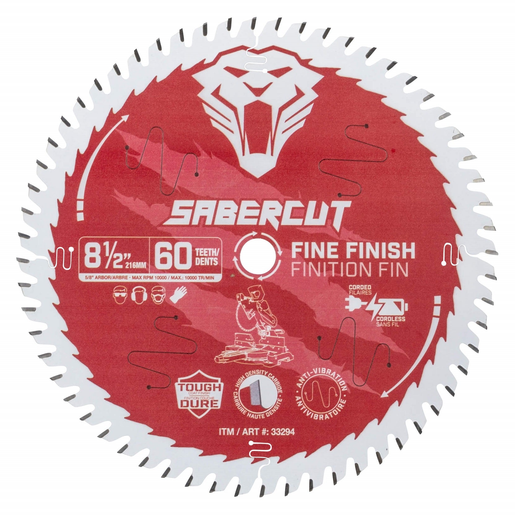 SABERCUT RED LABEL MITRE SAW BLADE 8-1/2" X 5/8" X 60T