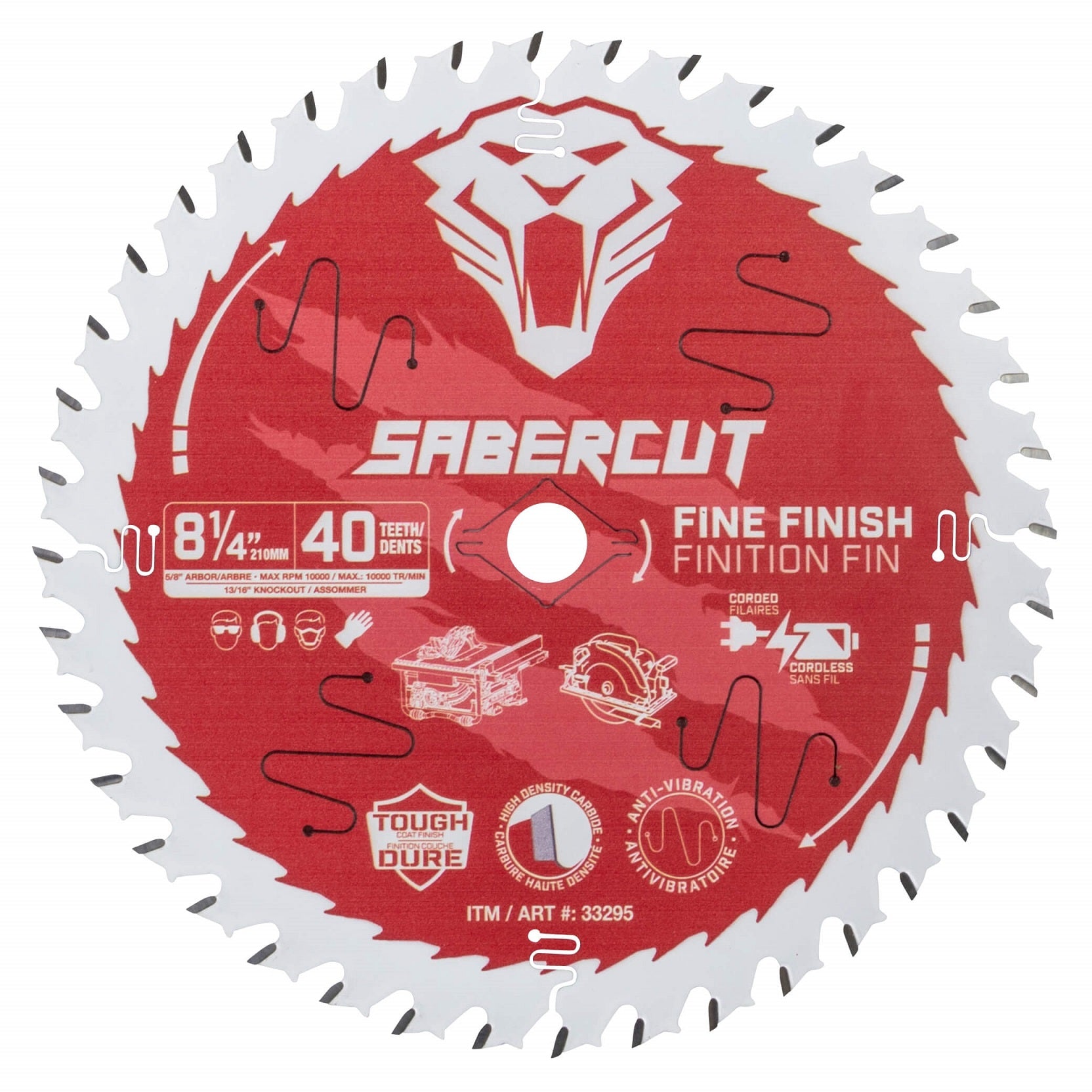 SABERCUT RED LABEL TABLE SAW BLADE 8-1/4" X 5/8" X 40T