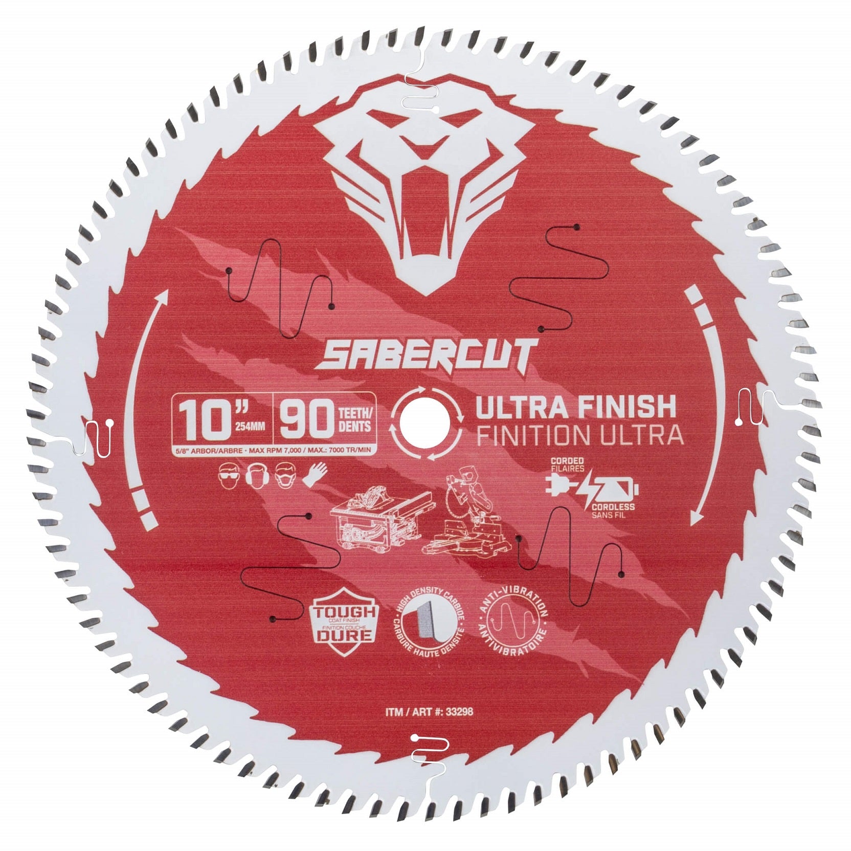 SABERCUT RED LABEL MITRE SAW BLADE, FINE, 10" X 5/8" X 90T