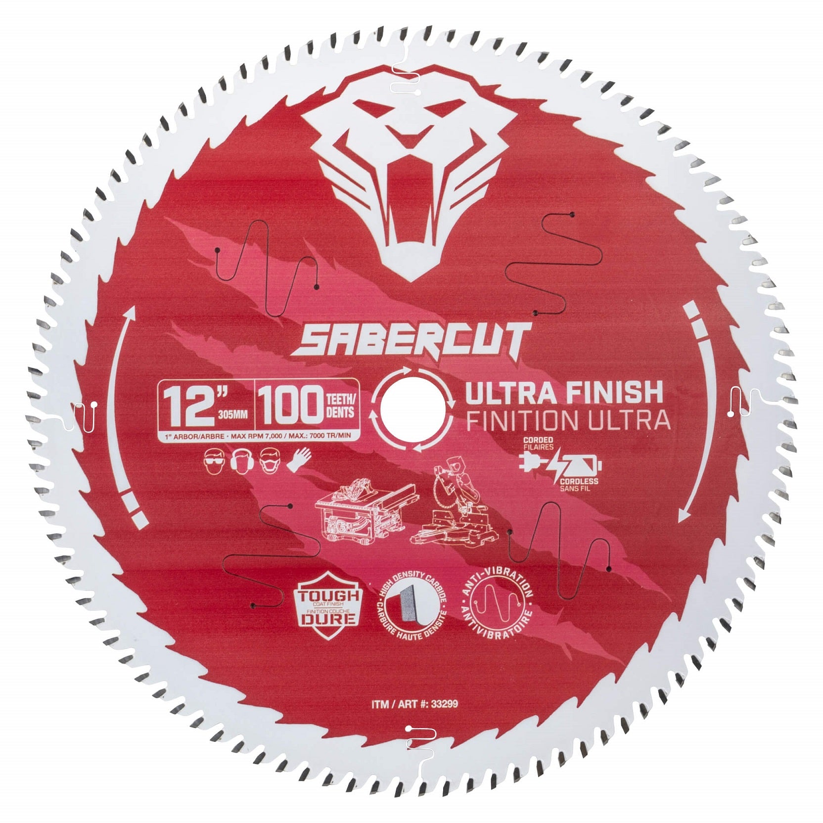 SABERCUT RED LABEL MITRE SAW BLADE, FINE, 12" X 1" X 100T