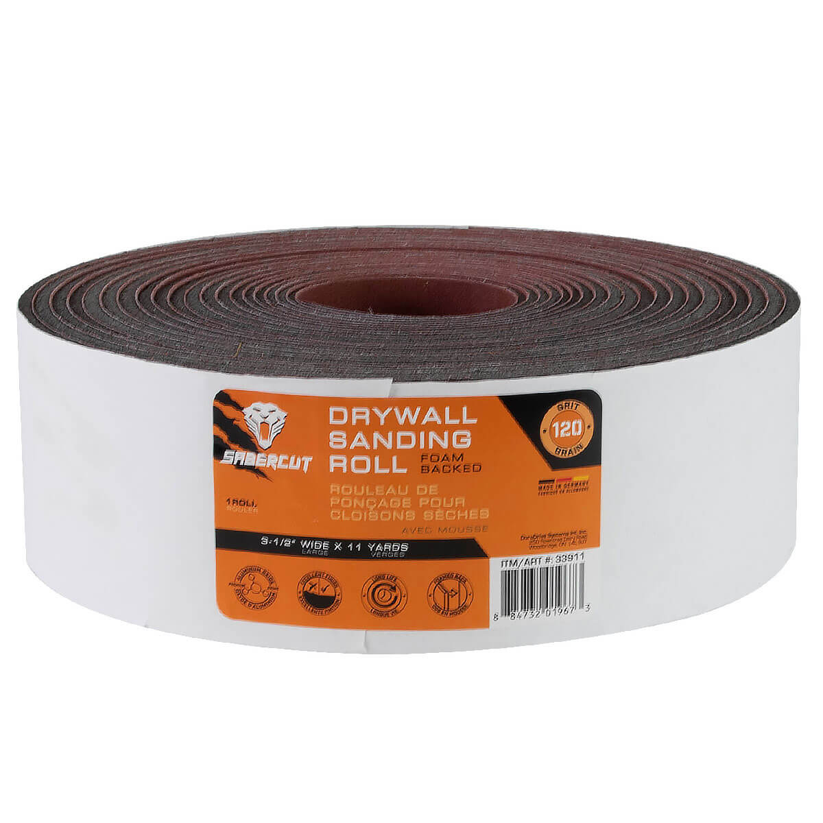 SABERCUT 3-1/2 in. x 11Yds 120-Grit Drywall Sandpaper Foam Roll