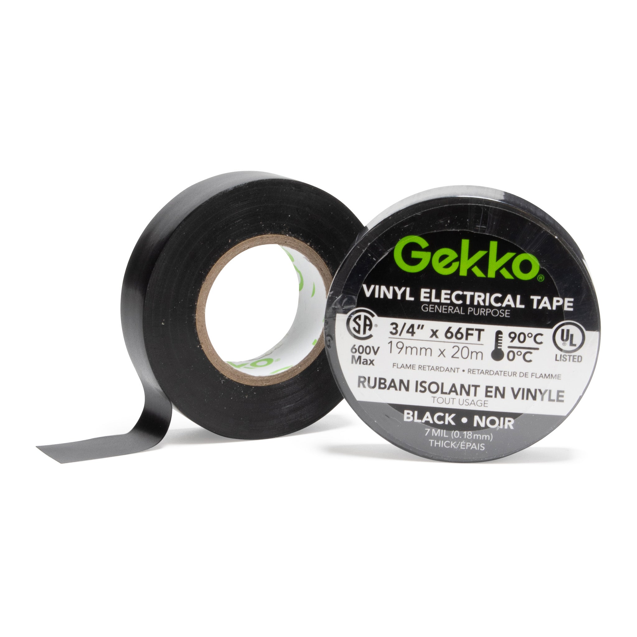 Gekko Black Electrical Tape 3/4 in. x 66 feet