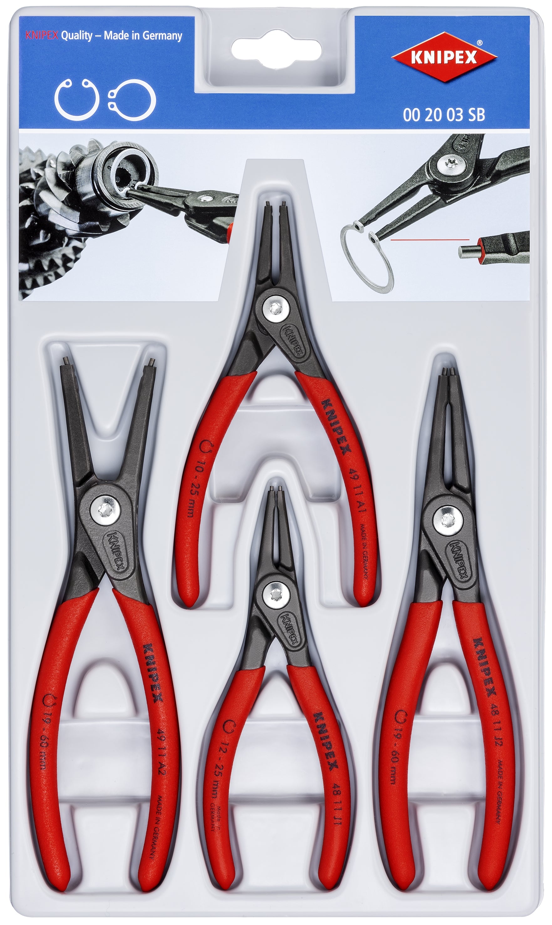 DISC- KNIPEX 00 20 03 SB PRECISION CIRCLIP SET 4 PC
