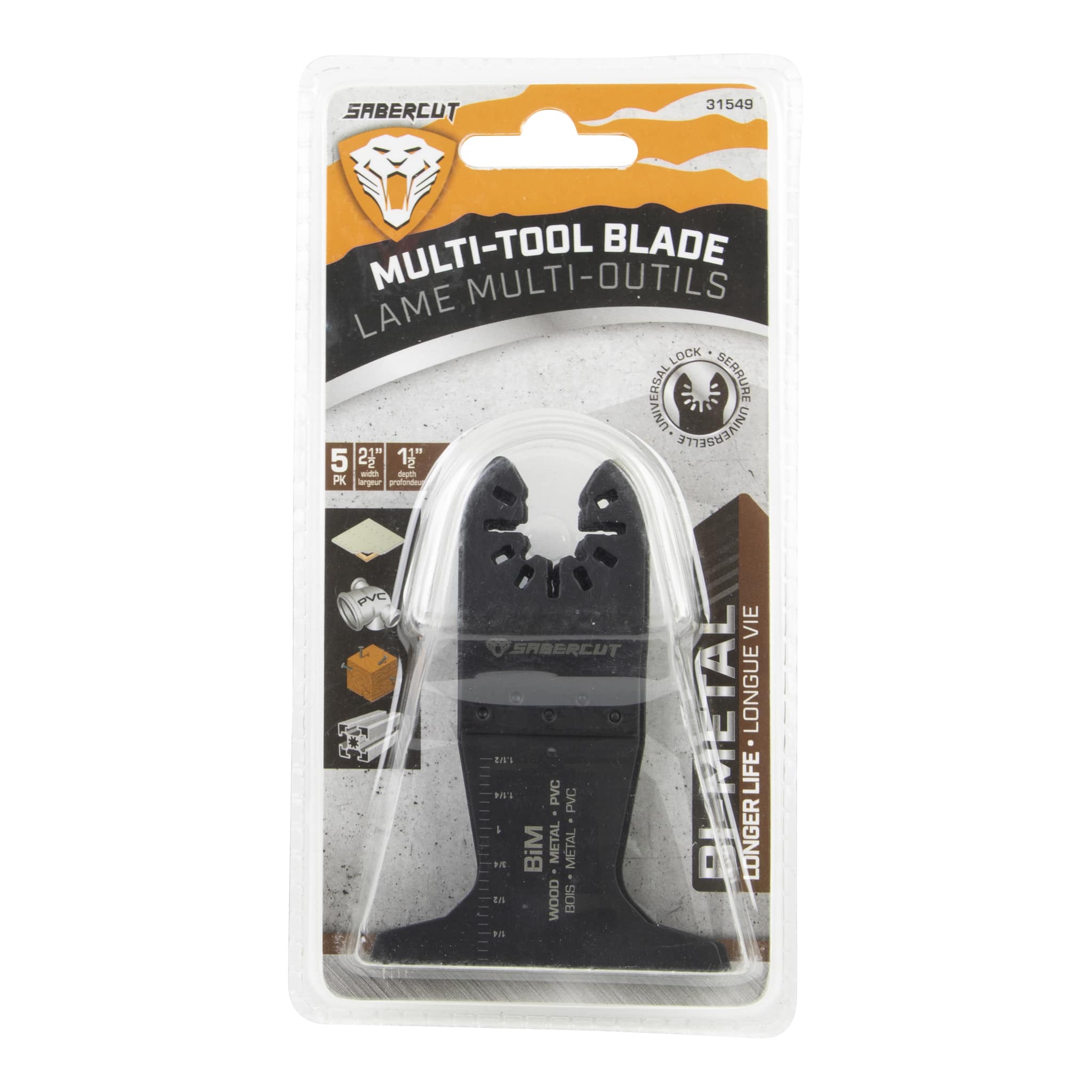 Sabercut 2-1/2in x 1-1/2in Multi-Tool BIM Wood/Nail/PVC Blade (5-Pack)