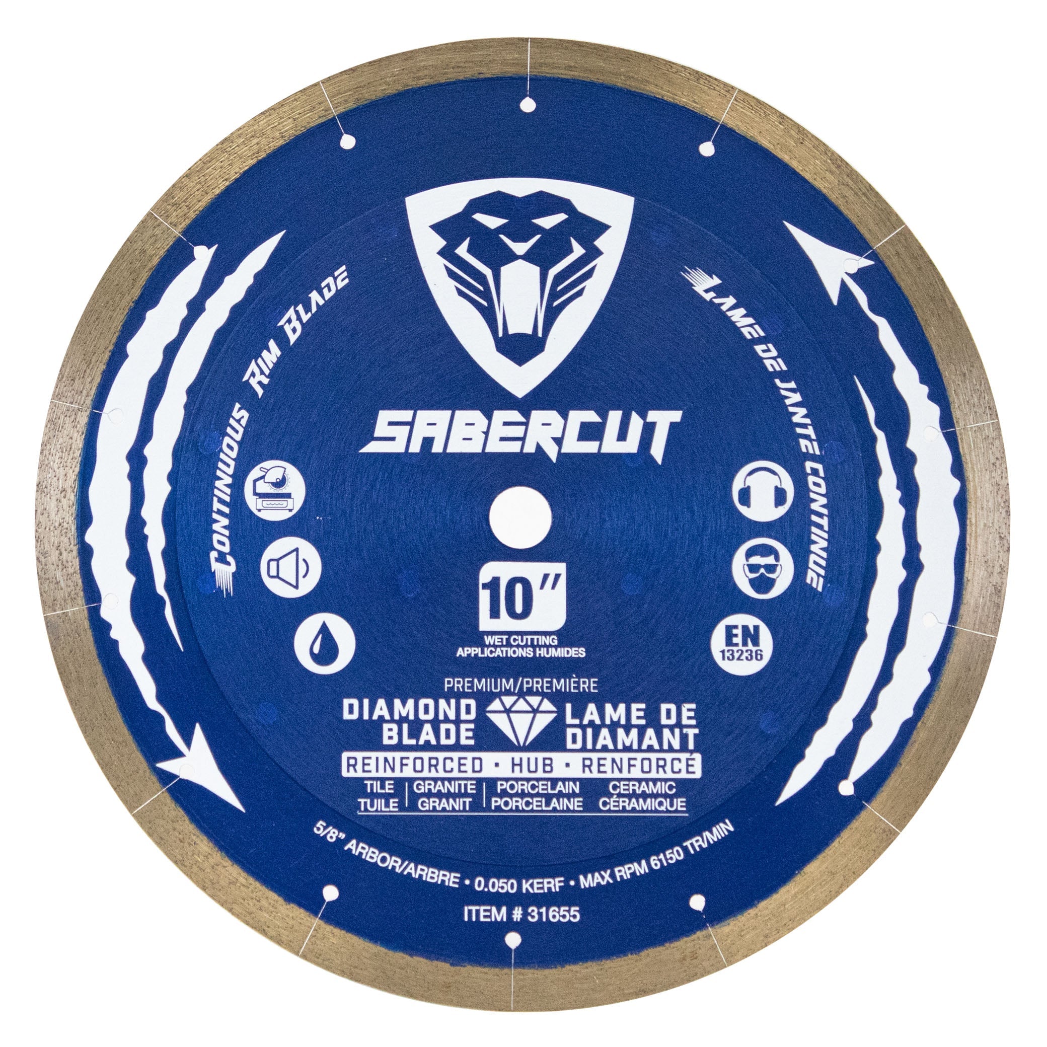 SABERCUT 10 in. Silent Reinforced Hub Tile, Porcelain & Granite Segmented Diamond Blade