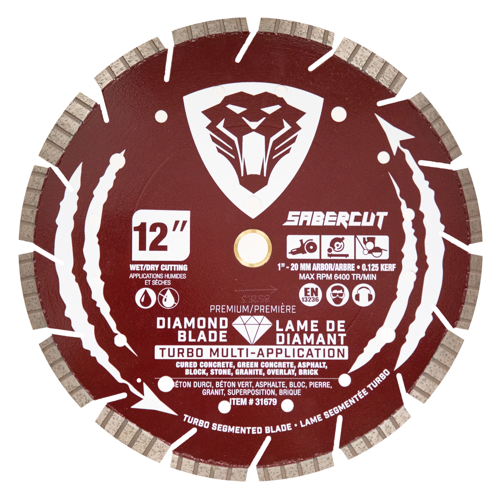 SABERCUT 12-In x 1-In-20mm Turbo Segmented Diamond Blade for Concrete, Brick, Masonry, Asphalt & Granite