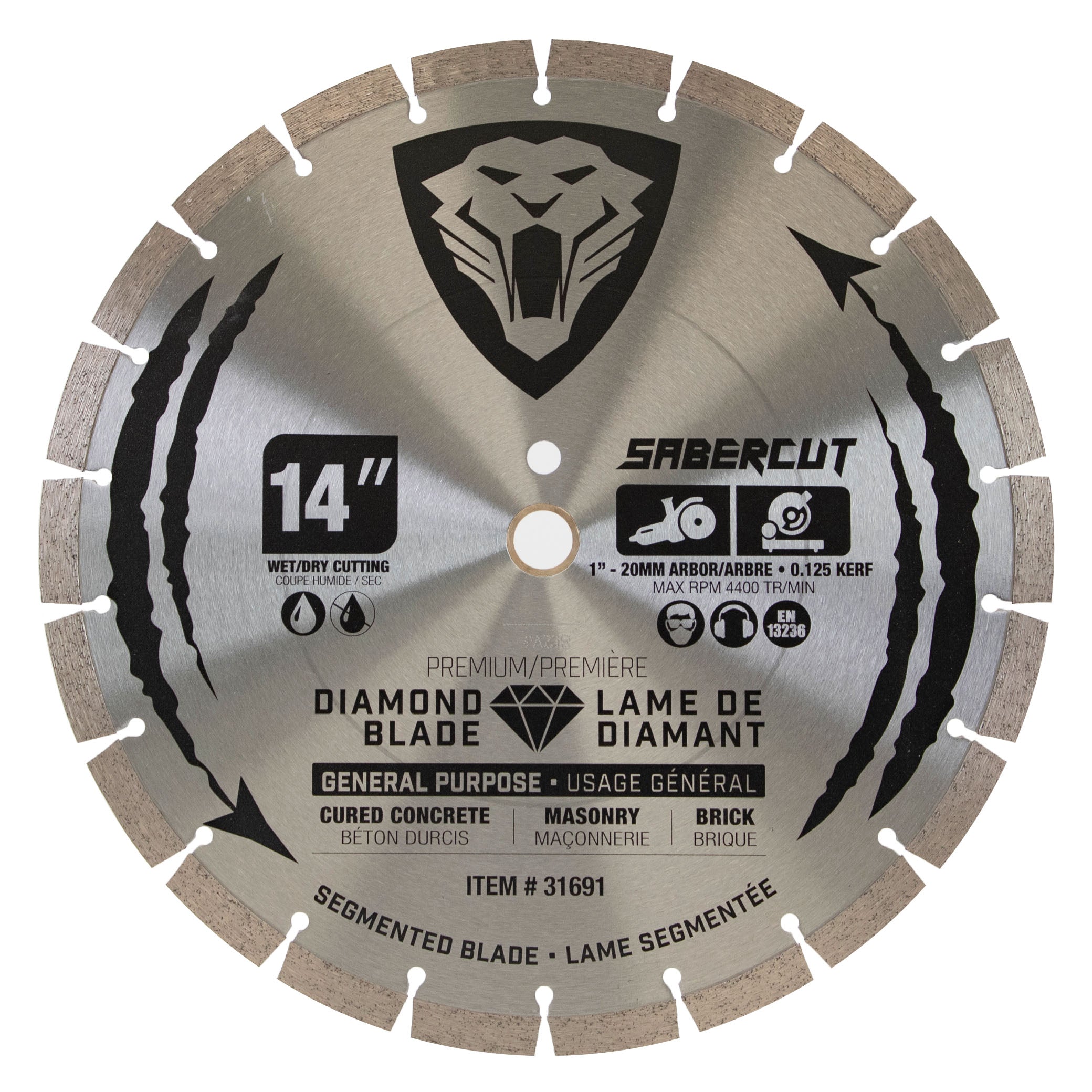SABERCUT 14-In. x 1-In.-20mm Segmented Diamond Blade for Concrete, Brick & Masonry