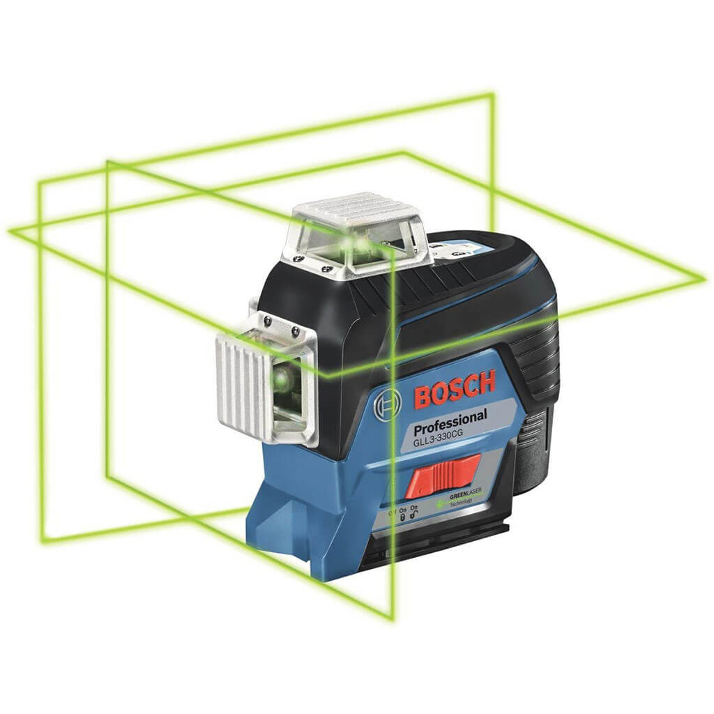 BOSCH GLL3-330CG 12-Volt Lithium-Ion Cordless 360-Degree Connected 3-Beam Leveling and Alignment Green Line Laser Kit