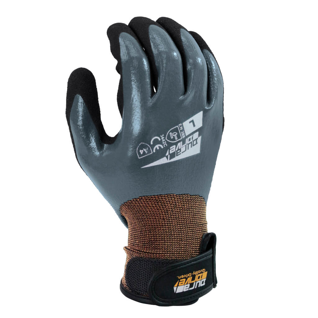 DuraDrive Grey BARRICADE Nitrile Double Dipped Liquid Resistant Work Gloves for Wet & Oily Environments