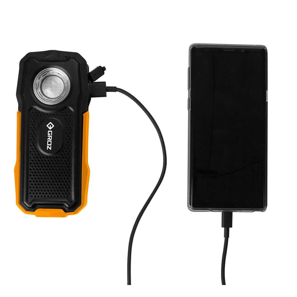  GROZ 397 500-Lumen Dual Use Rechargeable Handheld COB Worklight With Bluetooth Speaker