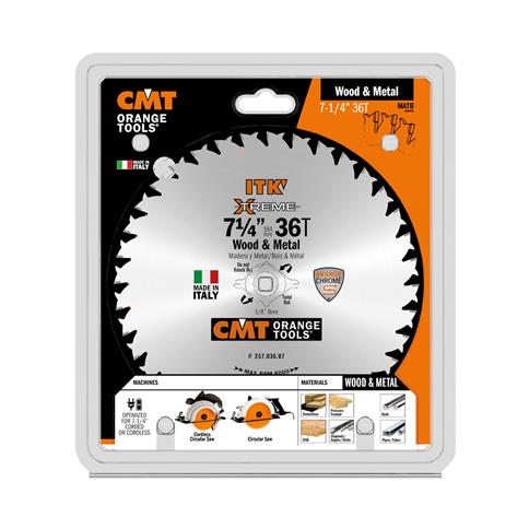 CMT 257.036.07 ITK WOOD/METAL SAW BLADE 7-1/4" X 36T