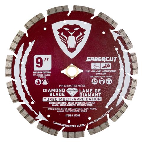 SABERCUT MULTI-APPLICATION TURBO SEG DIAMOND BLADE 9" X 7/8-DM-5/8"